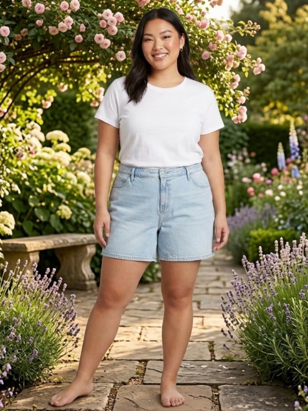 Ava Viv Women's 20 High Rise Relaxed Fit Midi Shorts Blue Denim NWT 100316